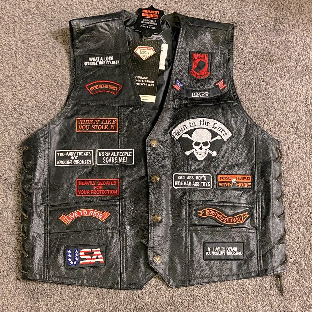 Black Leather Motorcycle Vest size XL